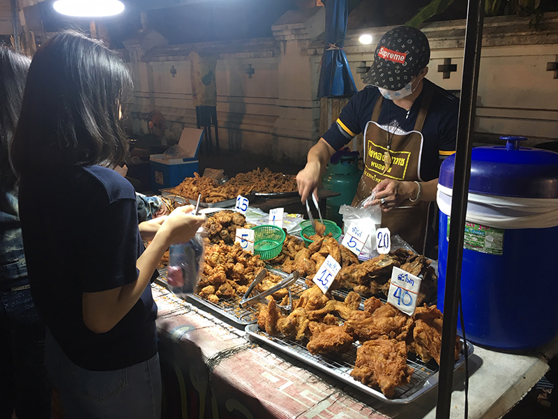 Fried chicken and other meat at Chiang Mai night market